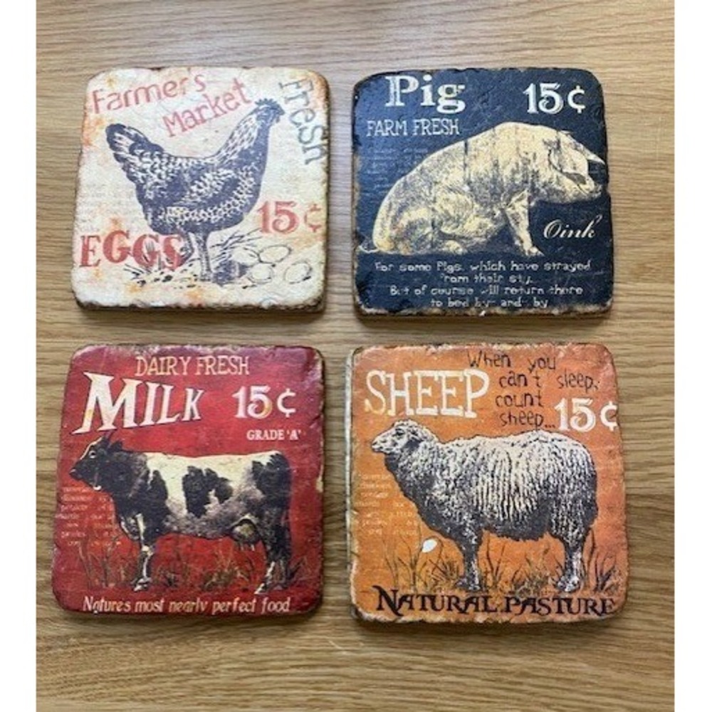 Unbranded Tumbled Stone Coaster Set of 4 Multicolor Good Farmhouse Vintage Style